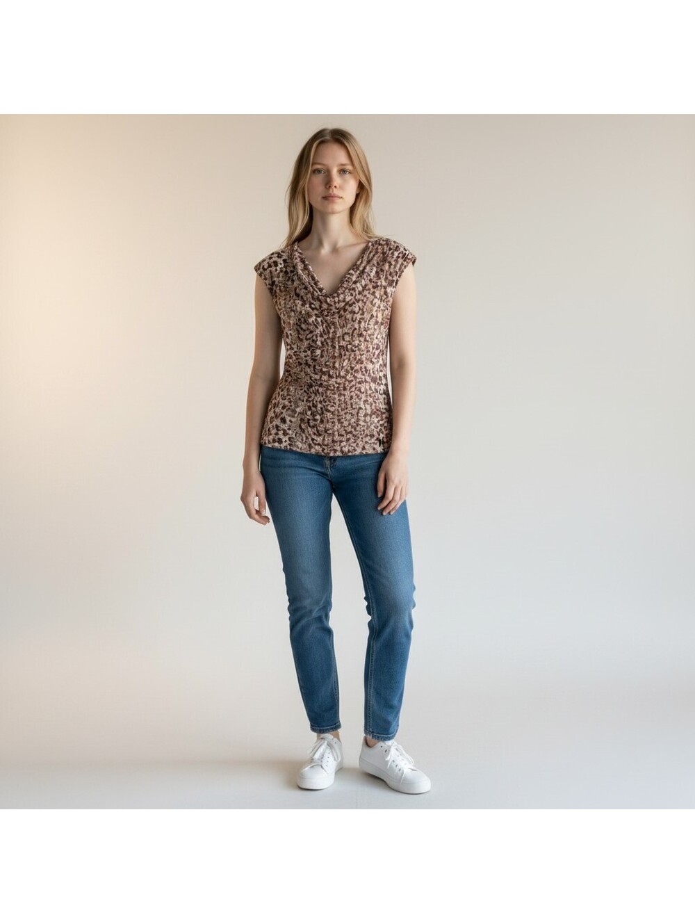 Classiques Entier Blouse Women L Large Brown Animal Print V-Neck Sleeveless Silk